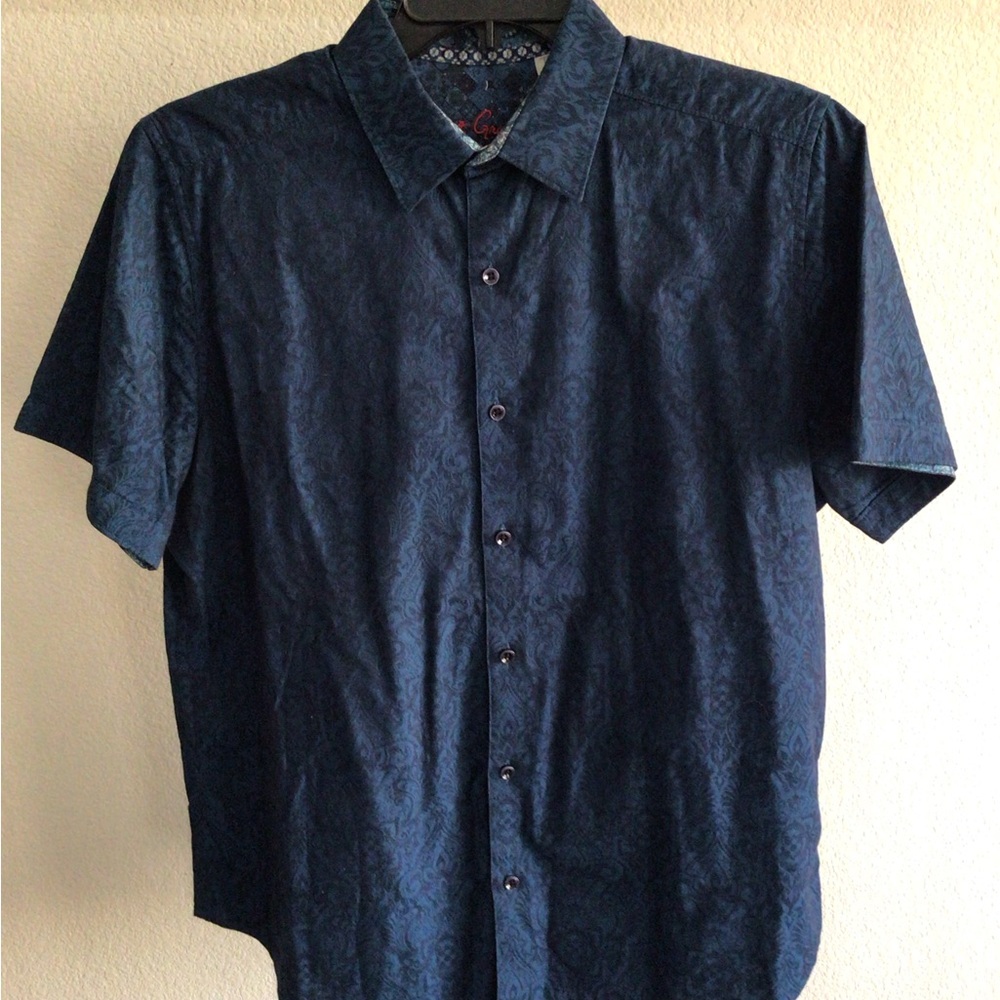 M029 Classic Dark Blue Patterned Short Sleeve Shirt